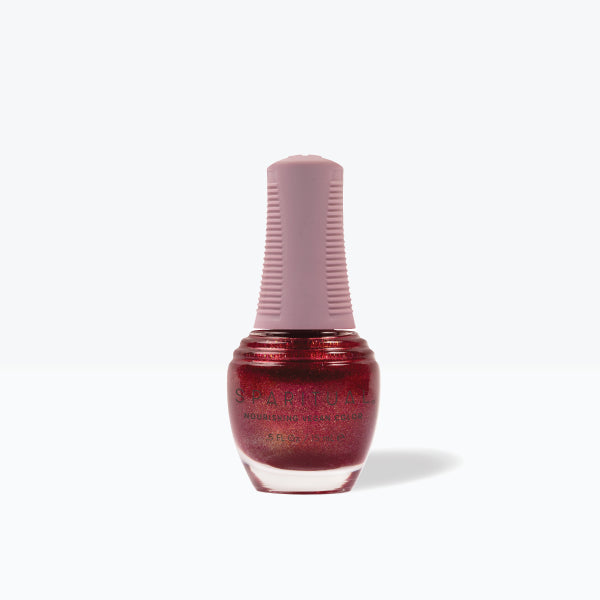 SpaRitual Nourishing Lacquer Nail Polish - Joyful Living - Ruby Red Gold Shimmer Bottle